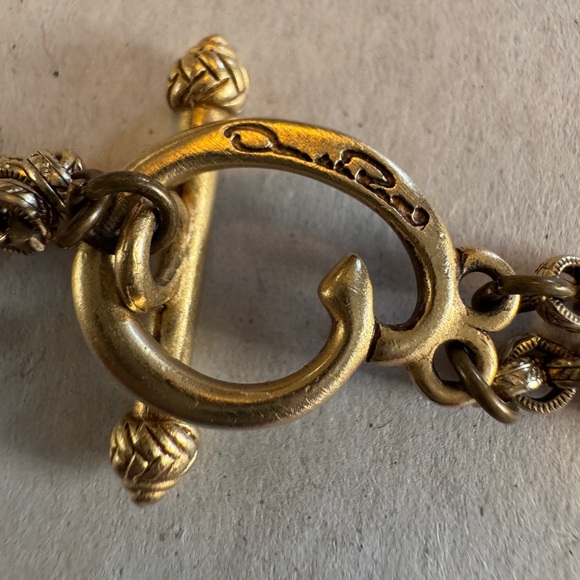 Oscar de la Renta Gold Pendant Necklace Double Rolo Chain Amber Stone 32" - Picture 9 of 11